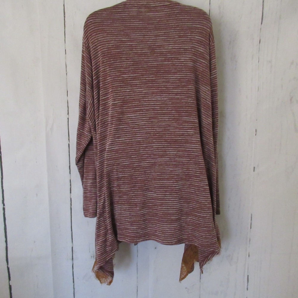 Logo Lori Goldstein Cardigan 3X Brown Stripe Button Up Topper Print Plus Size - Picture 2 of 9